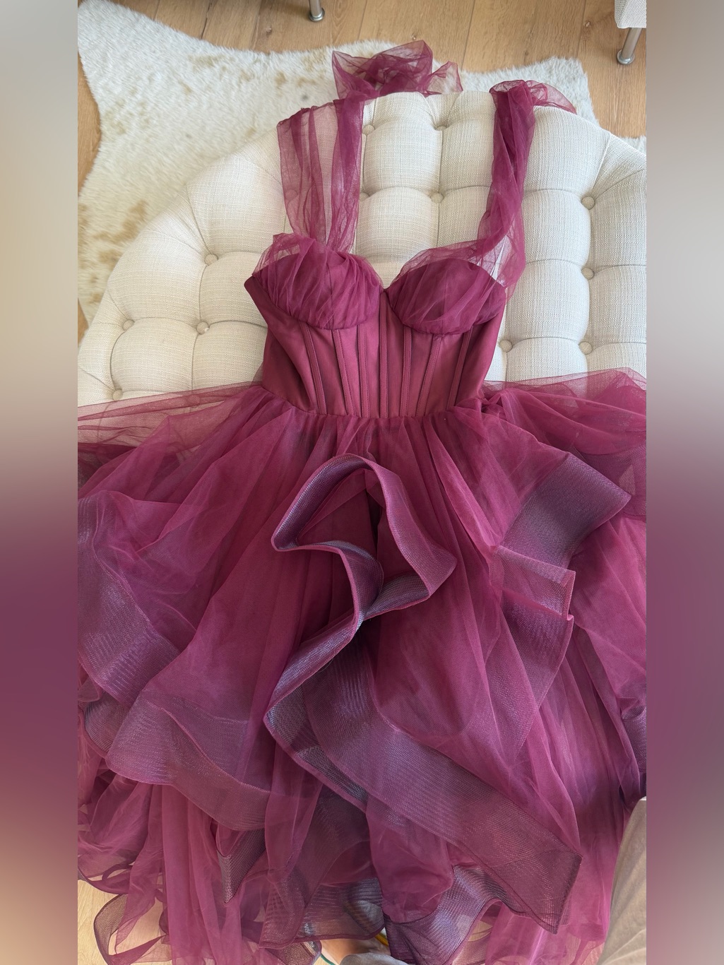 Party / Wedding / Prom Cabernet Ruffled Tulle Dress